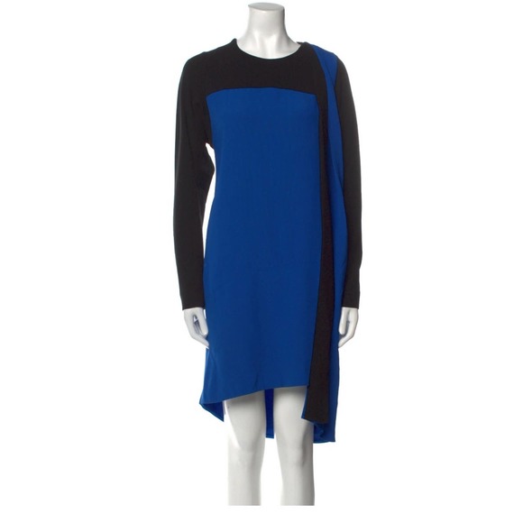 Balenciaga Sz 40 Vtg Draped Panel Colorblock  Long Sleeve Dress Sz - Picture 1 of 8